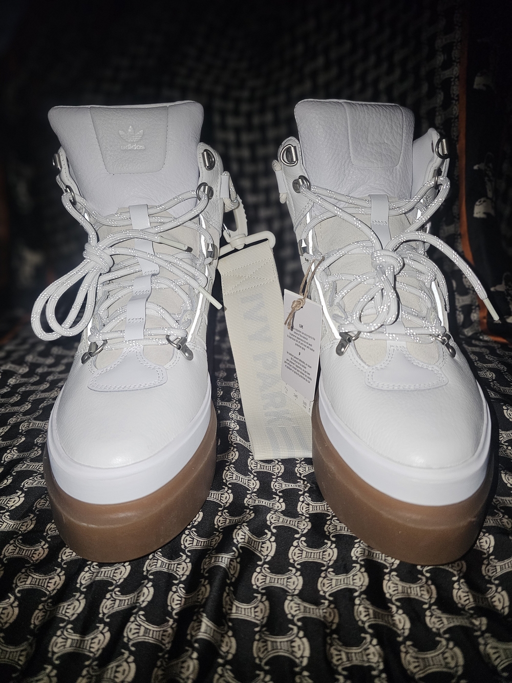 Ivy Park adidas White Leather Lace-Up Platform Boots with Gum Sole